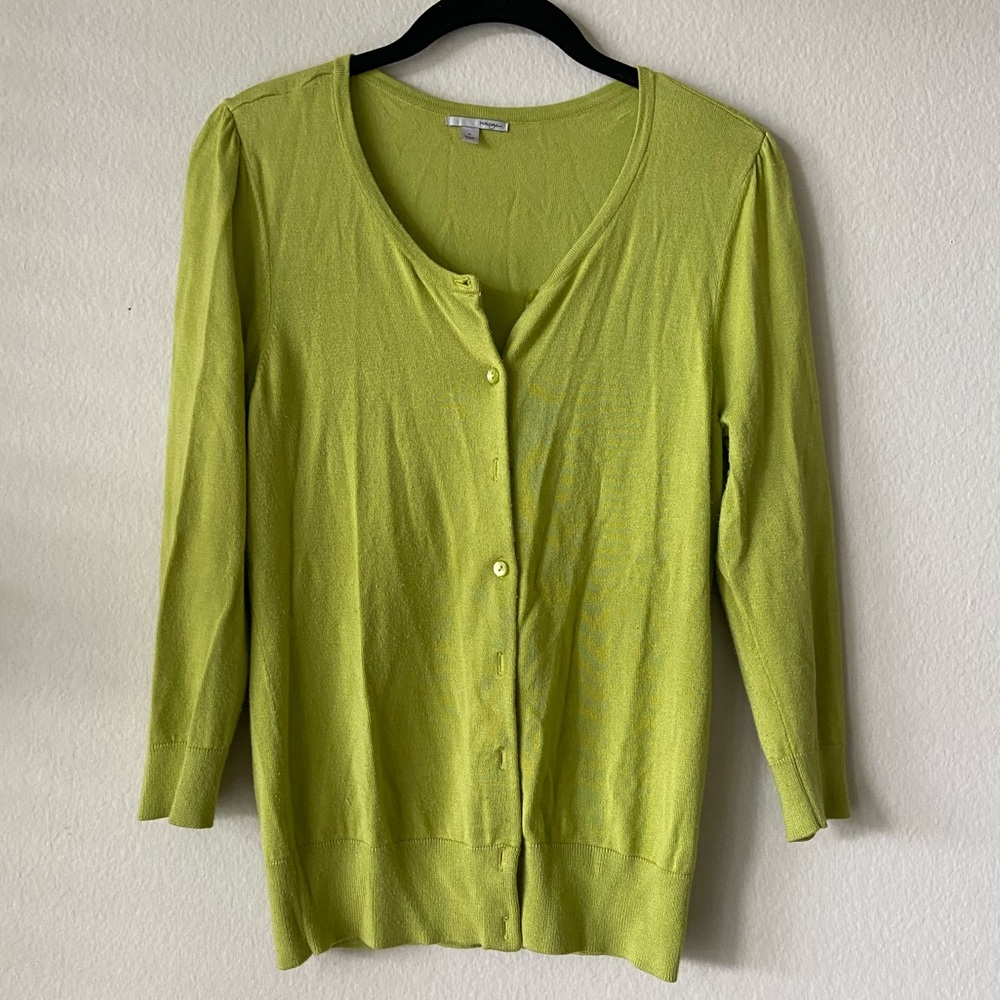 Lime Green Button-up Cardigan, Size M